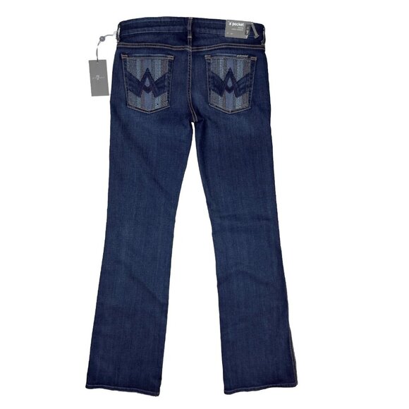7 FOR ALL MANKIND NWT Western Flare Bootcut Whiskered Denim Dark Blue Jeans 32 - Picture 2 of 6